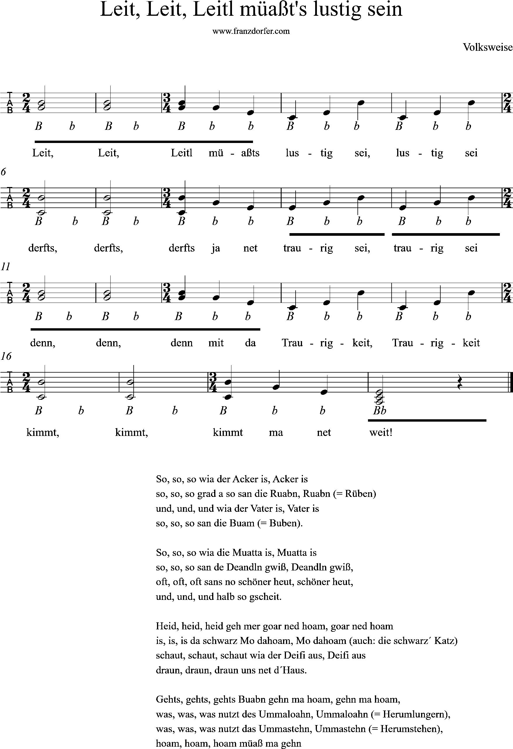 Leit Leit Leitl miaßt s lustig sein-Griffschrift Steirische lernen Zwiefache